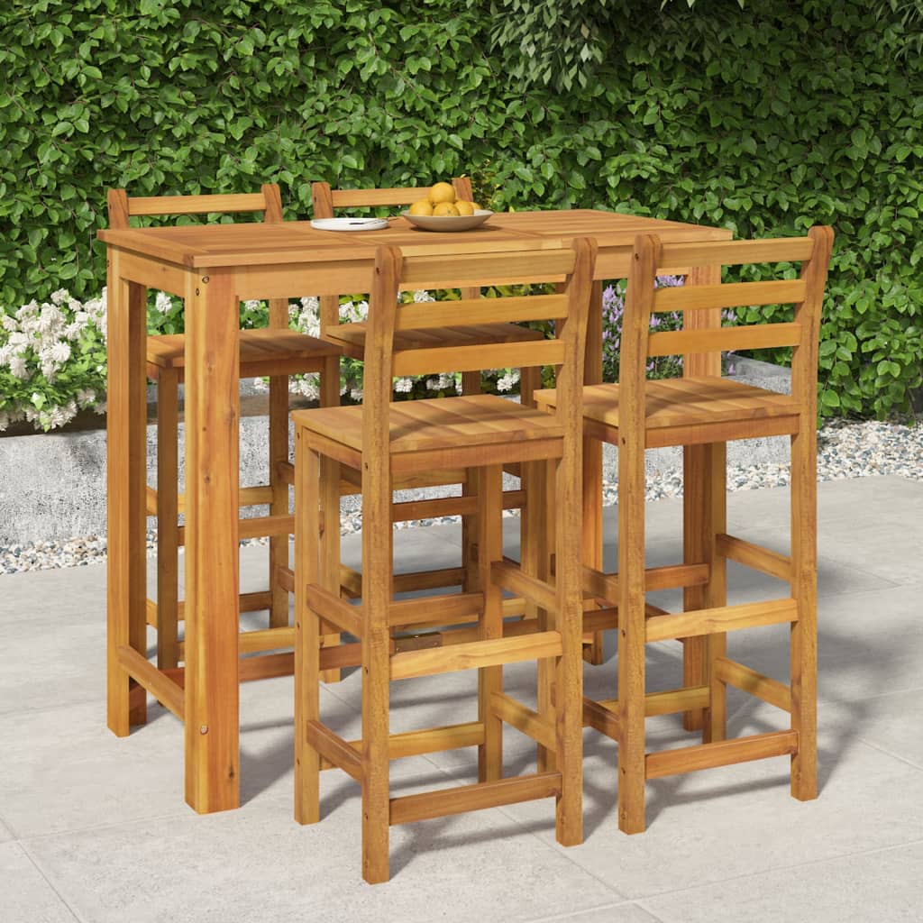 Garden Bar Set Natural Wood Solid Acacia Wood 5 Piece Set Tough