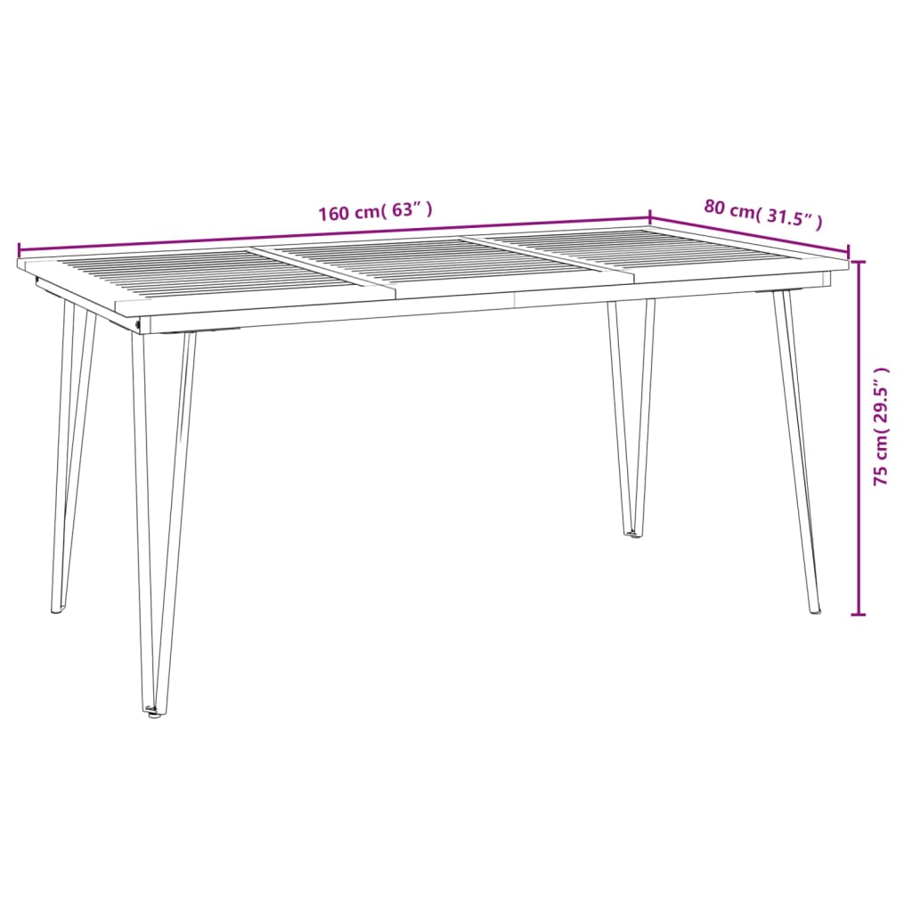 Garden Table Brown, Black Solid acacia wood, powder-coated metal