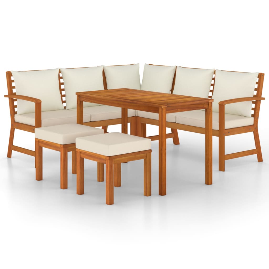 Garden Dining Set Cream white cushions, Natural wood