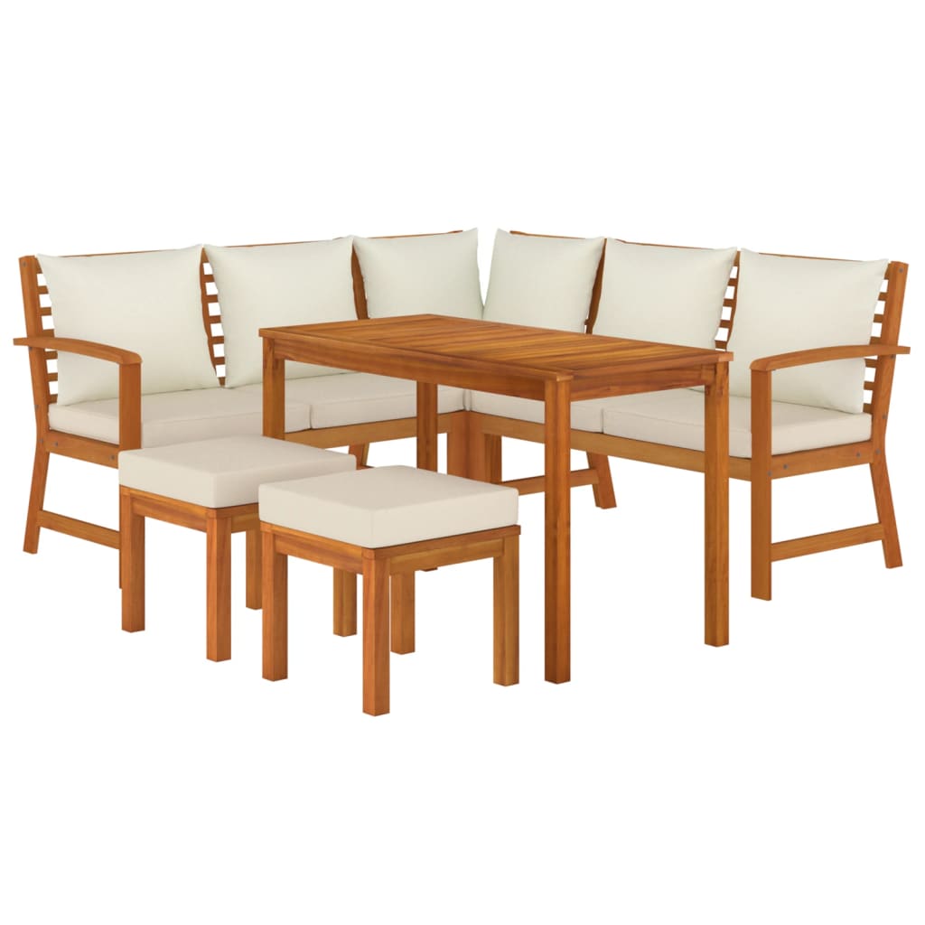 Garden Dining Set Cream white cushions, Natural wood
