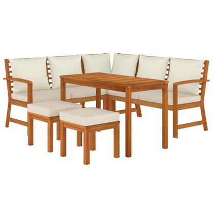 Garden Dining Set Cream white cushions, Natural wood