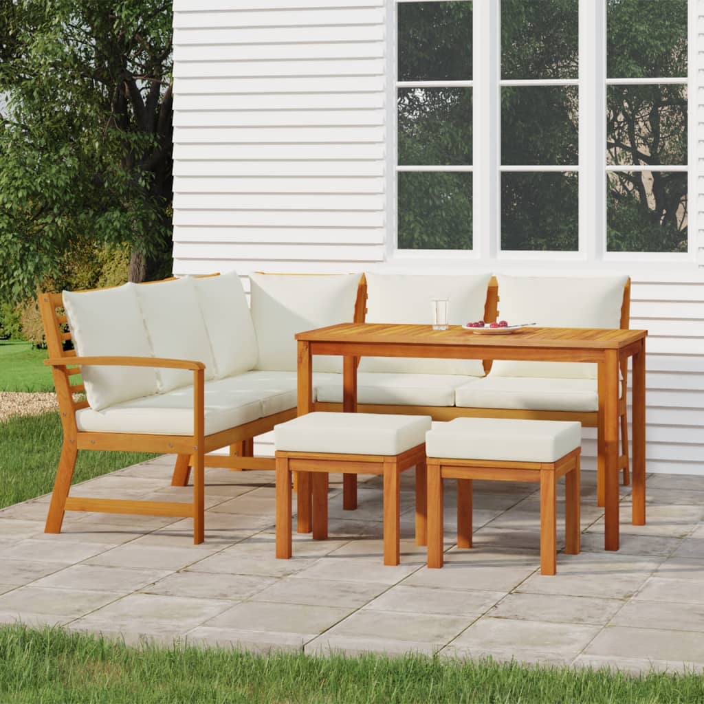 Garden Dining Set Cream white cushions, Natural wood