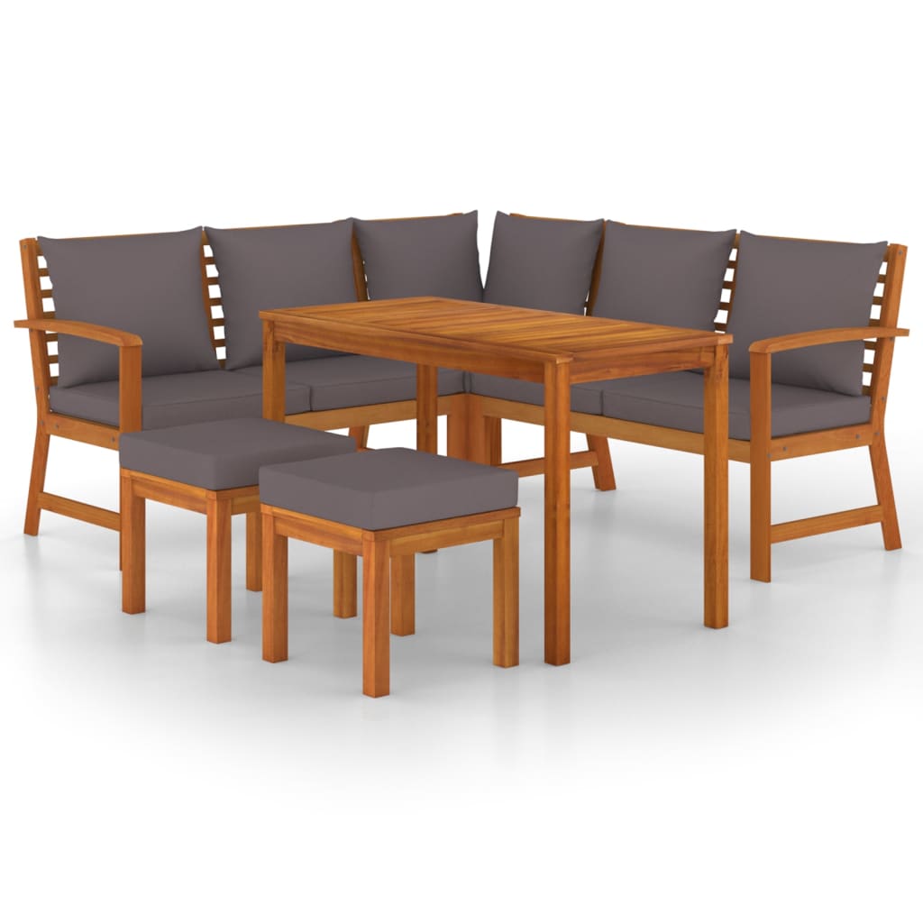 Patio Dining Set Natural Wood Solid Acacia wood 6 Piece Modular