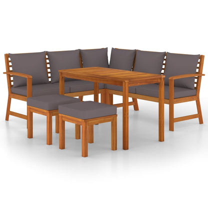 Patio Dining Set Natural Wood Solid Acacia wood 6 Piece Modular