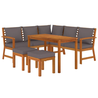 Patio Dining Set Natural Wood Solid Acacia wood 6 Piece Modular