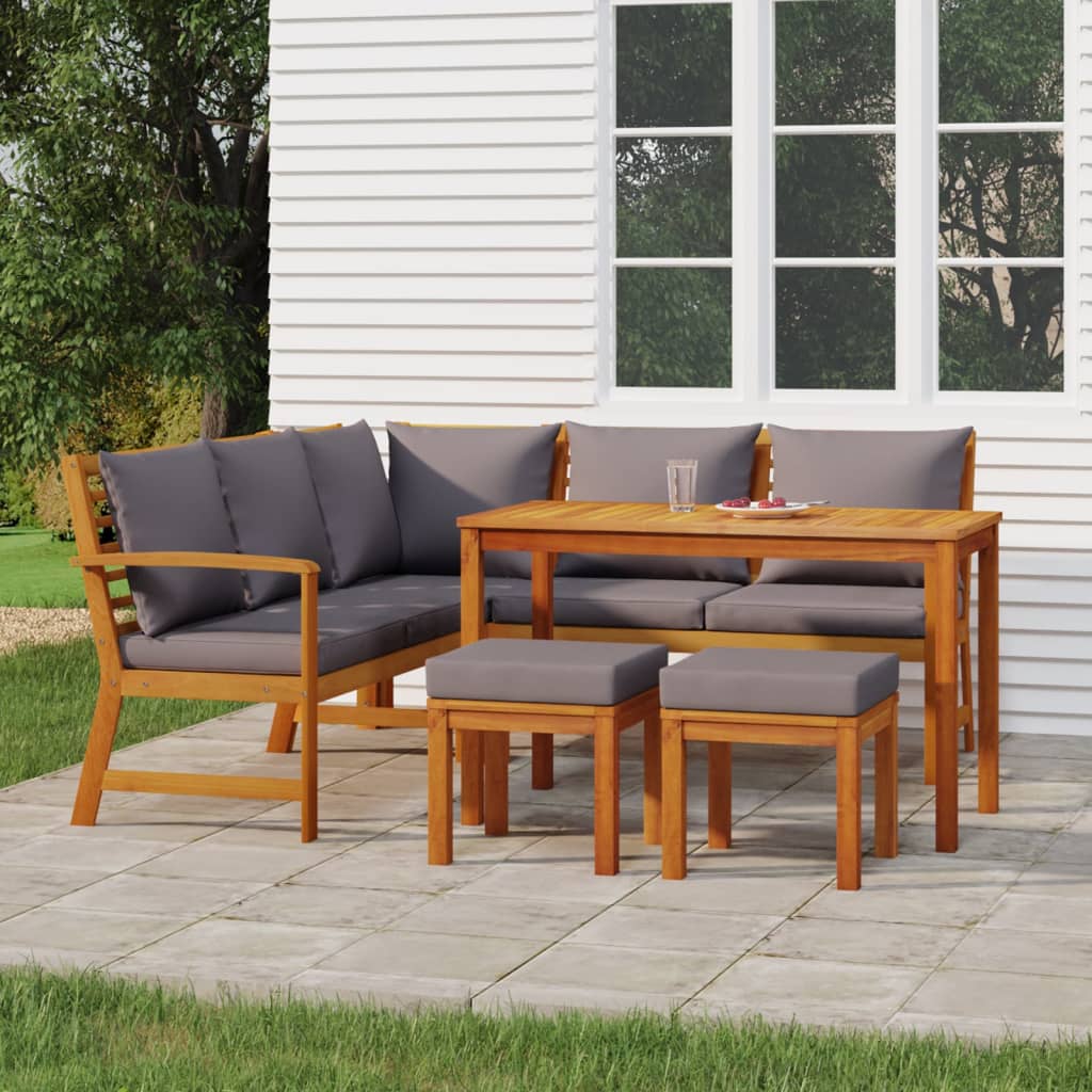 Patio Dining Set Natural Wood Solid Acacia wood 6 Piece Modular