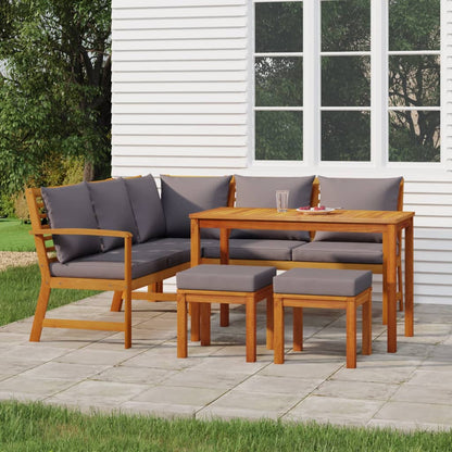 Patio Dining Set Natural Wood Solid Acacia wood 6 Piece Modular