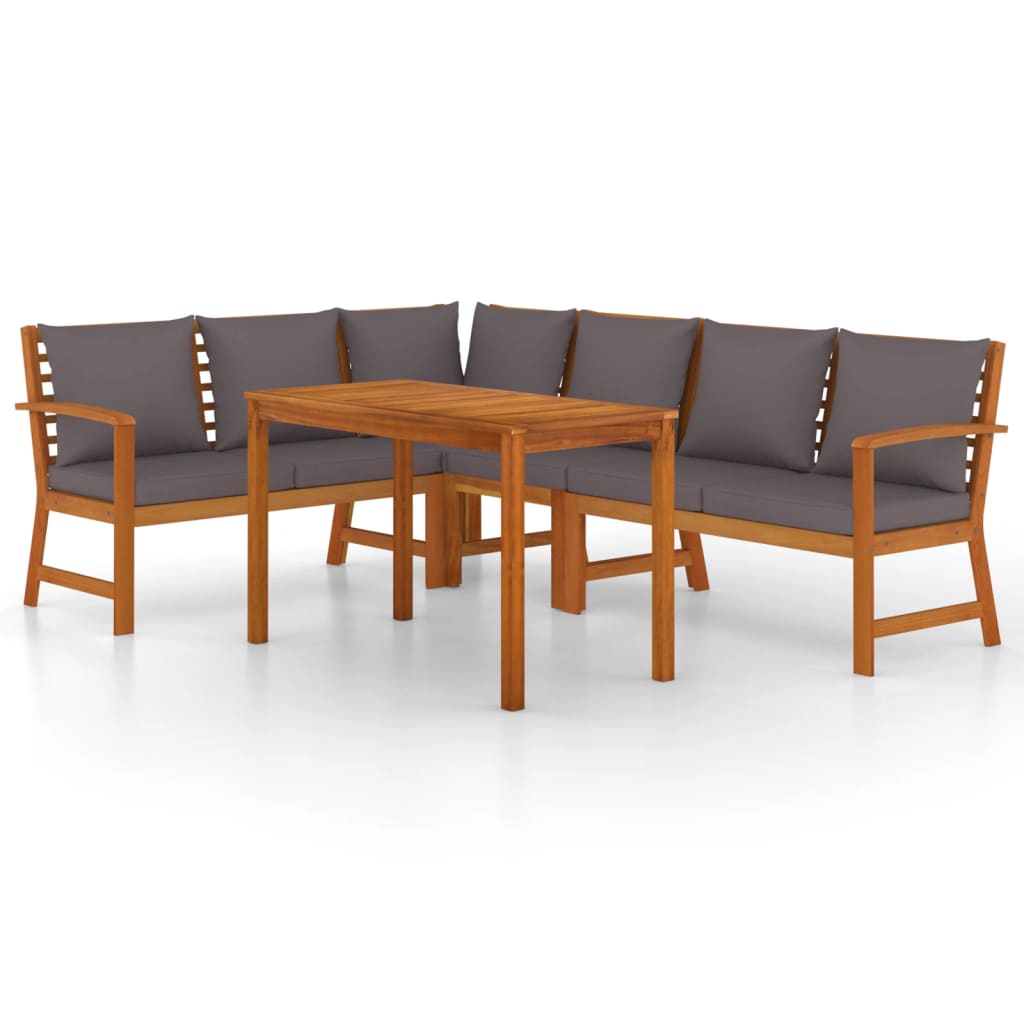 Patio Dining Set Natural wood and Dark Gray Solid Acacia Wood, Fabric