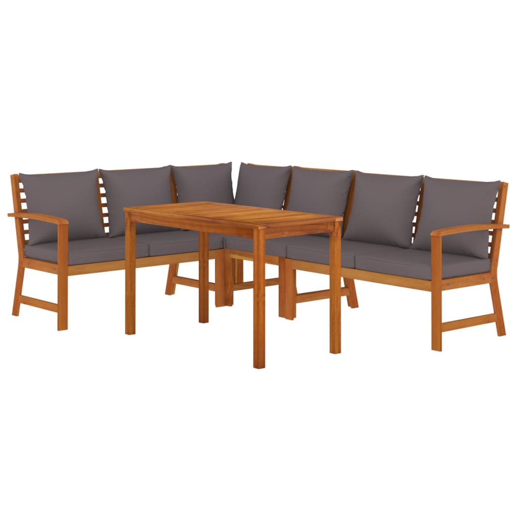 Patio Dining Set Natural wood and Dark Gray Solid Acacia Wood, Fabric