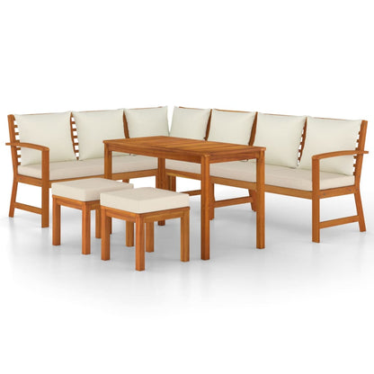 Garden Dining Set Cream White, Natural Wood