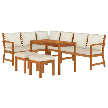 Garden Dining Set Cream White, Natural Wood
