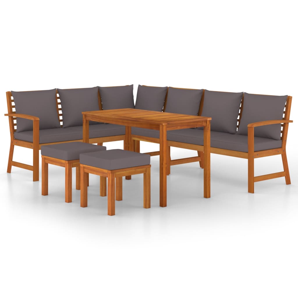 Patio Dining Set Solid wood with dark gray cushions
