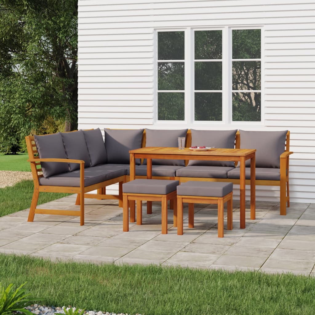 Patio Dining Set Solid wood with dark gray cushions