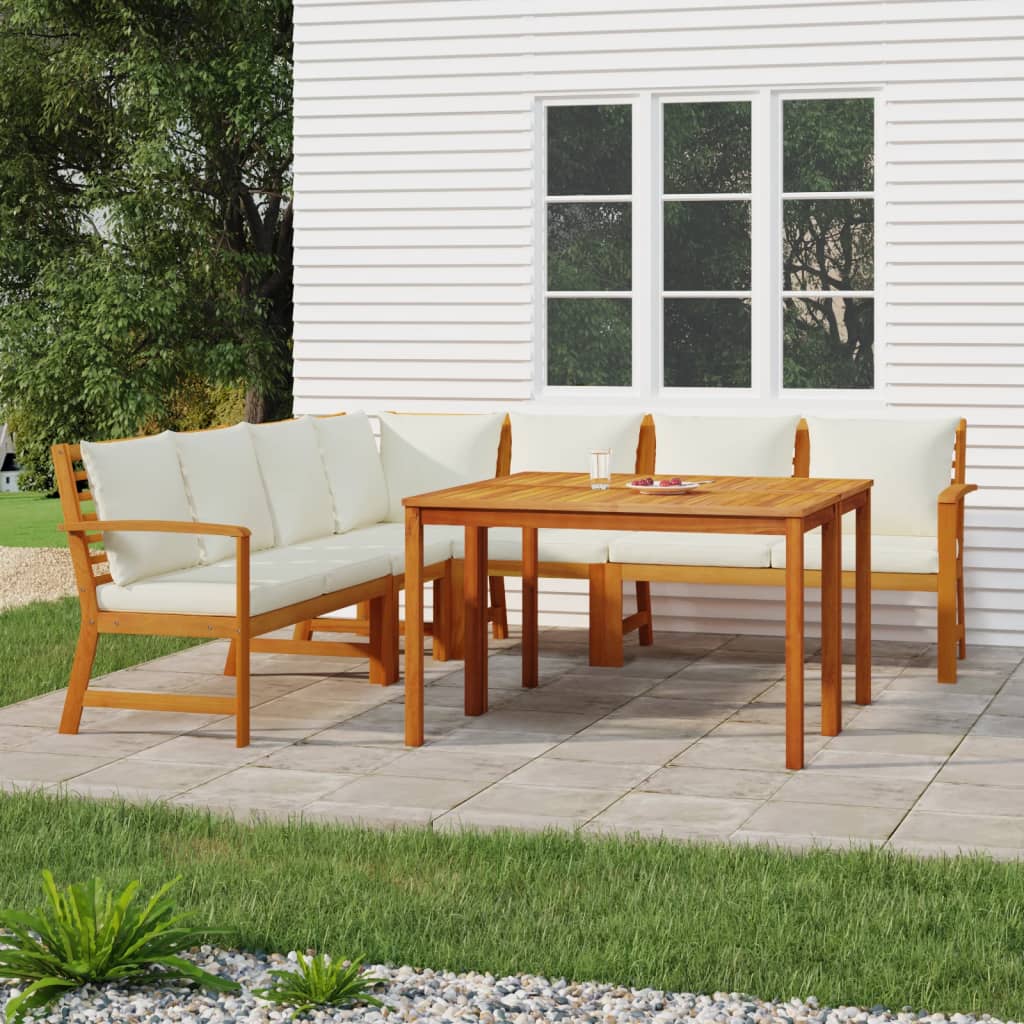 Patio Dining Set Natural Wood Solid Acacia Wood