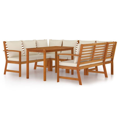 Patio Dining Set Cream White, Wood Solid Acacia Wood, 100% Polyester