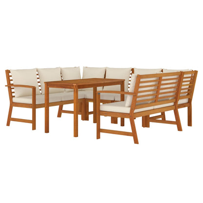 Patio Dining Set Cream White, Wood Solid Acacia Wood, 100% Polyester