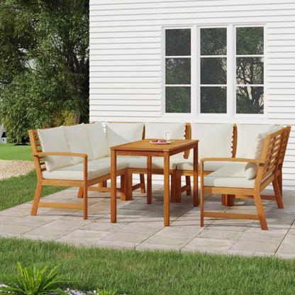 Patio Dining Set Cream White, Wood Solid Acacia Wood, 100% Polyester