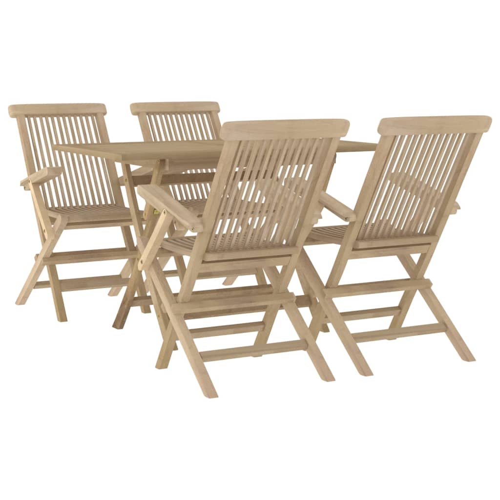 Garden Dining Set Grey Solid teak wood 5-piece set Foldable