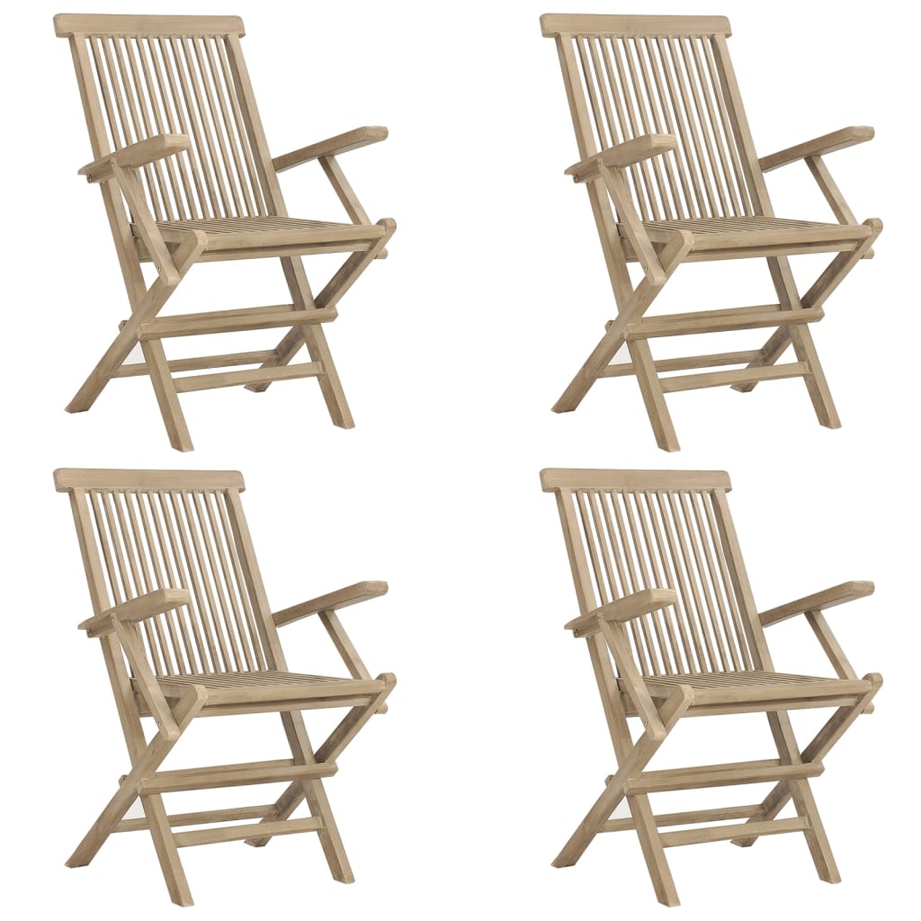 Garden Dining Set Grey Solid teak wood 5-piece set Foldable