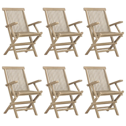Folding Garden Chair Set of 6 Grey Solid teak wood Standard