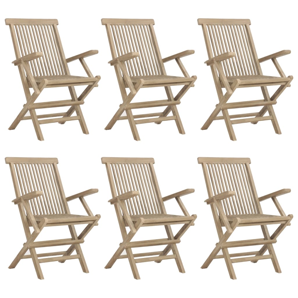 Folding Garden Chair Set of 6 Grey Solid teak wood Standard