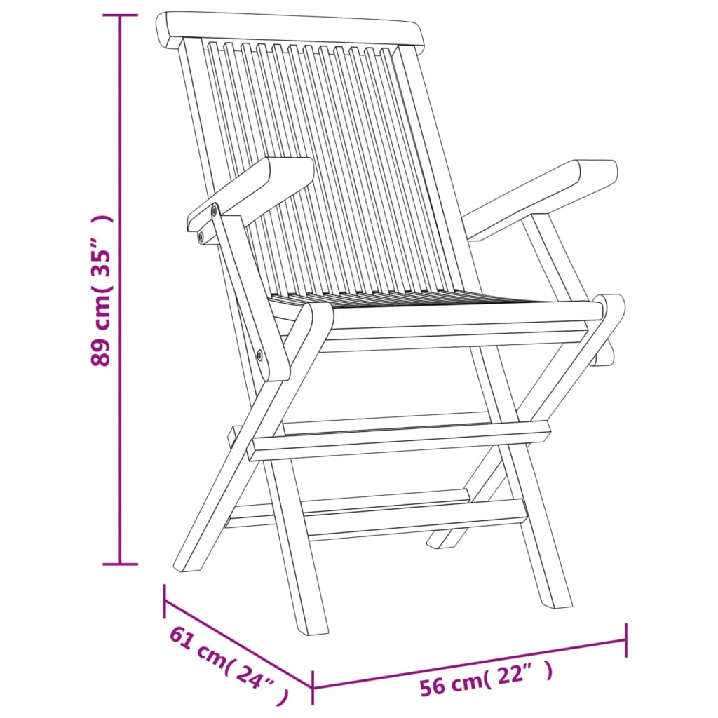 Folding Garden Chair Set of 6 Grey Solid teak wood Standard