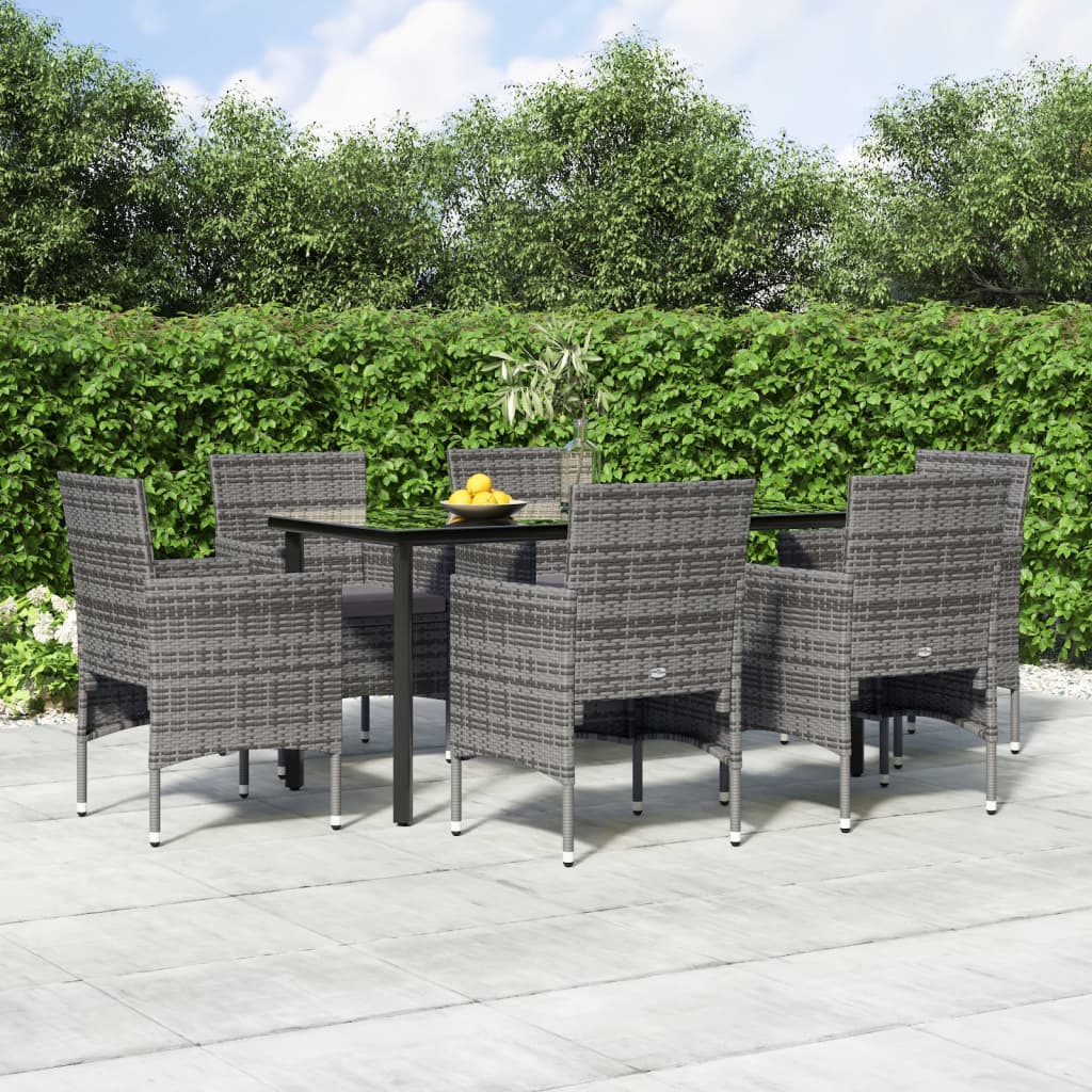 Garden Dining Set Grey Poly Rattan 7 Piece Durable