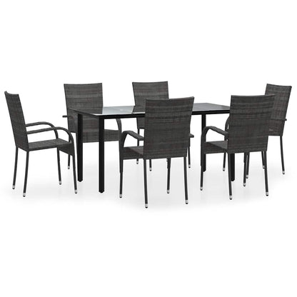 Garden Dining Set Grey PE rattan, powder-coated steel, tempered glass
