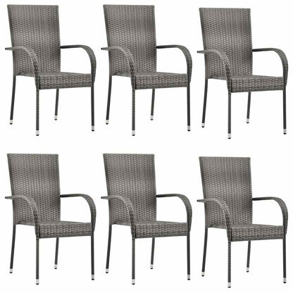 Garden Dining Set Grey PE rattan, powder-coated steel, tempered glass