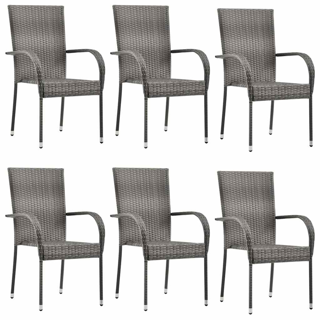 Garden Dining Set Grey PE rattan, powder-coated steel, tempered glass