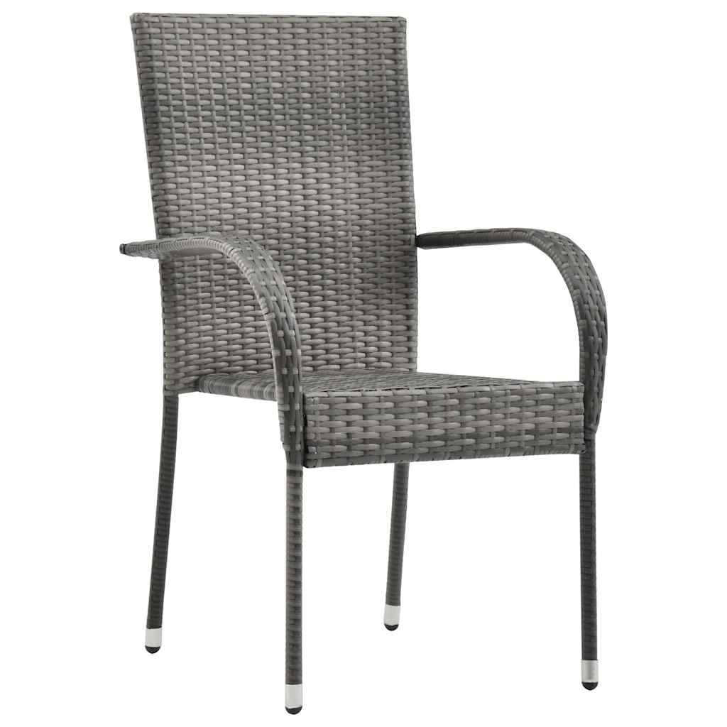 Garden Dining Set Grey PE rattan, powder-coated steel, tempered glass