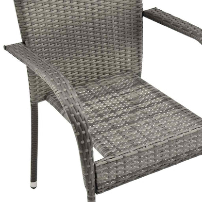 Garden Dining Set Grey PE rattan, powder-coated steel, tempered glass