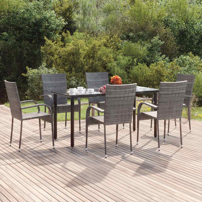 Garden Dining Set Grey PE rattan, powder-coated steel, tempered glass