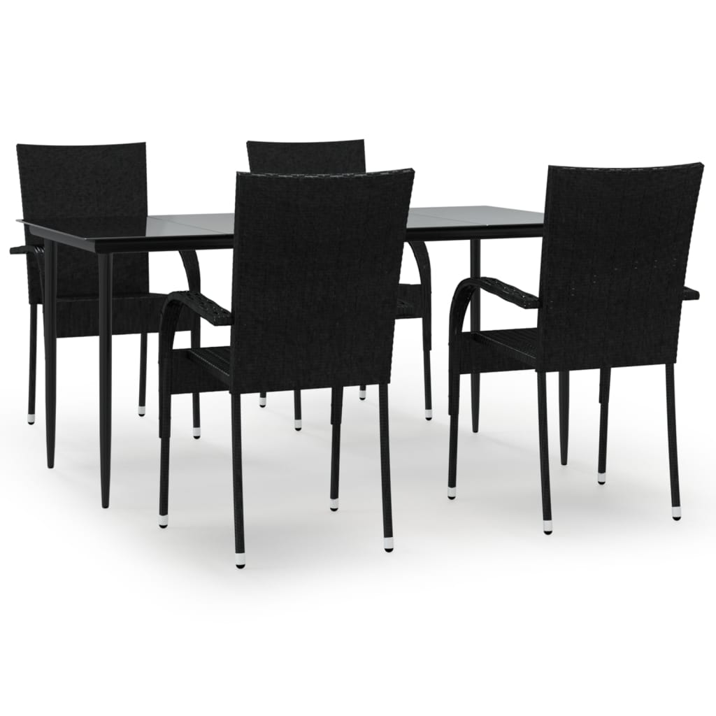 Garden Dining Set Black Poly Rattan Standard Foldable