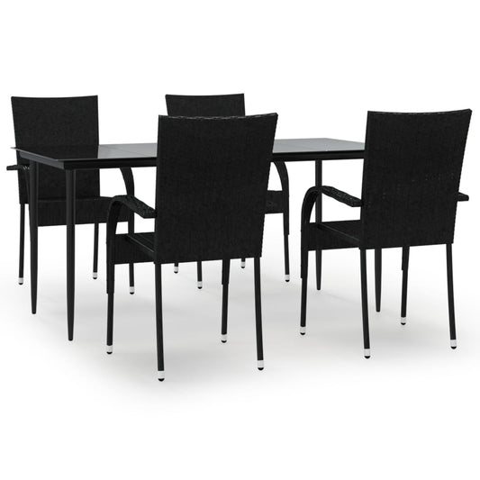 Garden Dining Set Black Poly Rattan Standard Foldable