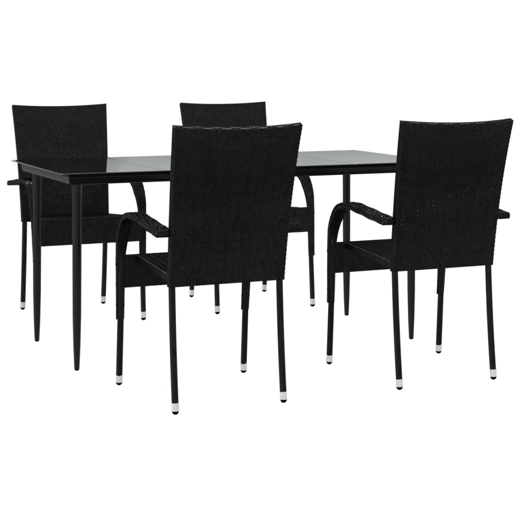 Garden Dining Set Black Poly Rattan Standard Foldable