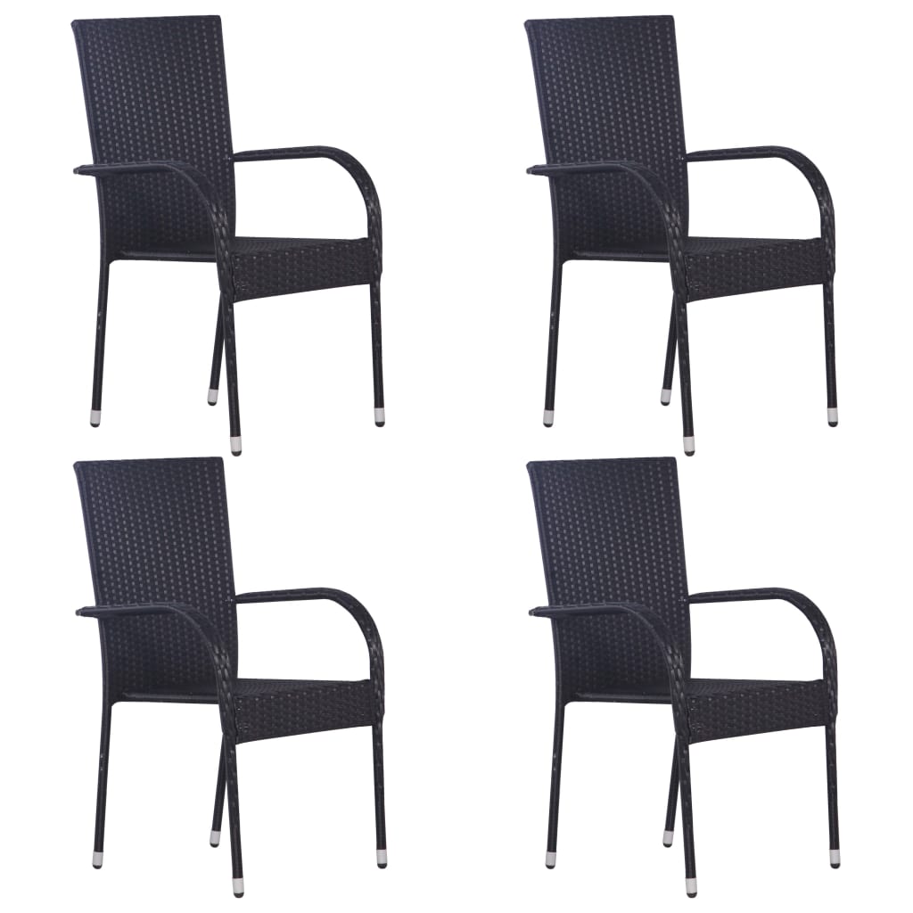 Garden Dining Set Black Poly Rattan Standard Foldable
