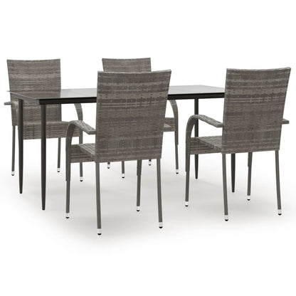 Garden Dining Set Grey PE rattan, powder-coated steel, tempered glass
