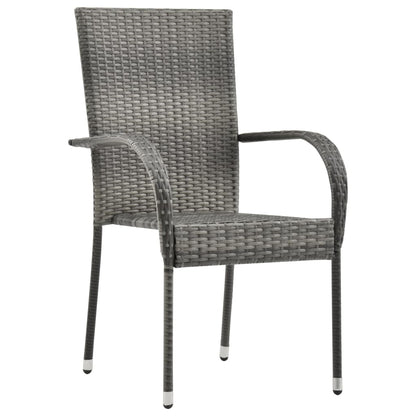 Garden Dining Set Grey PE rattan, powder-coated steel, tempered glass