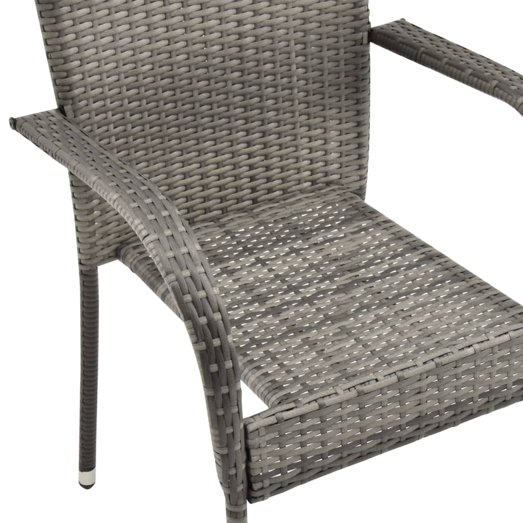 Garden Dining Set Grey PE rattan, powder-coated steel, tempered glass