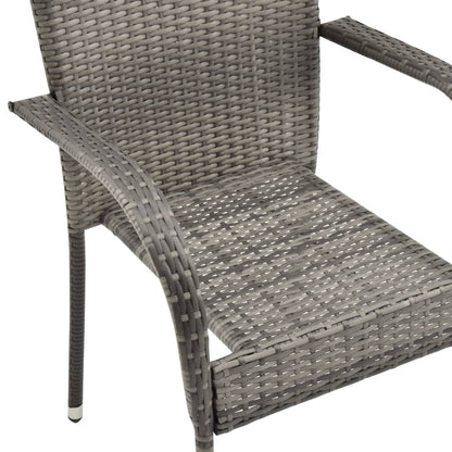 Garden Dining Set Grey PE rattan, powder-coated steel, tempered glass