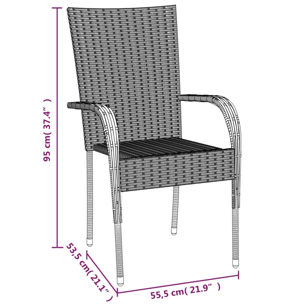 Garden Dining Set Grey PE rattan, powder-coated steel, tempered glass