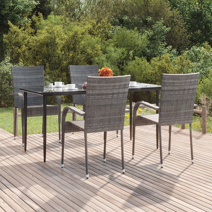 Garden Dining Set Grey PE rattan, powder-coated steel, tempered glass