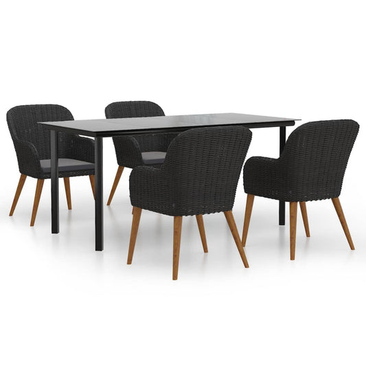 Garden Dining Set Black Solid Acacia Wood 5 Piece Set Durable