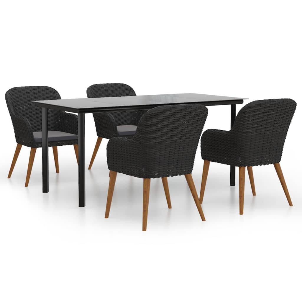 Garden Dining Set Black Solid Acacia Wood 5 Piece Set Durable