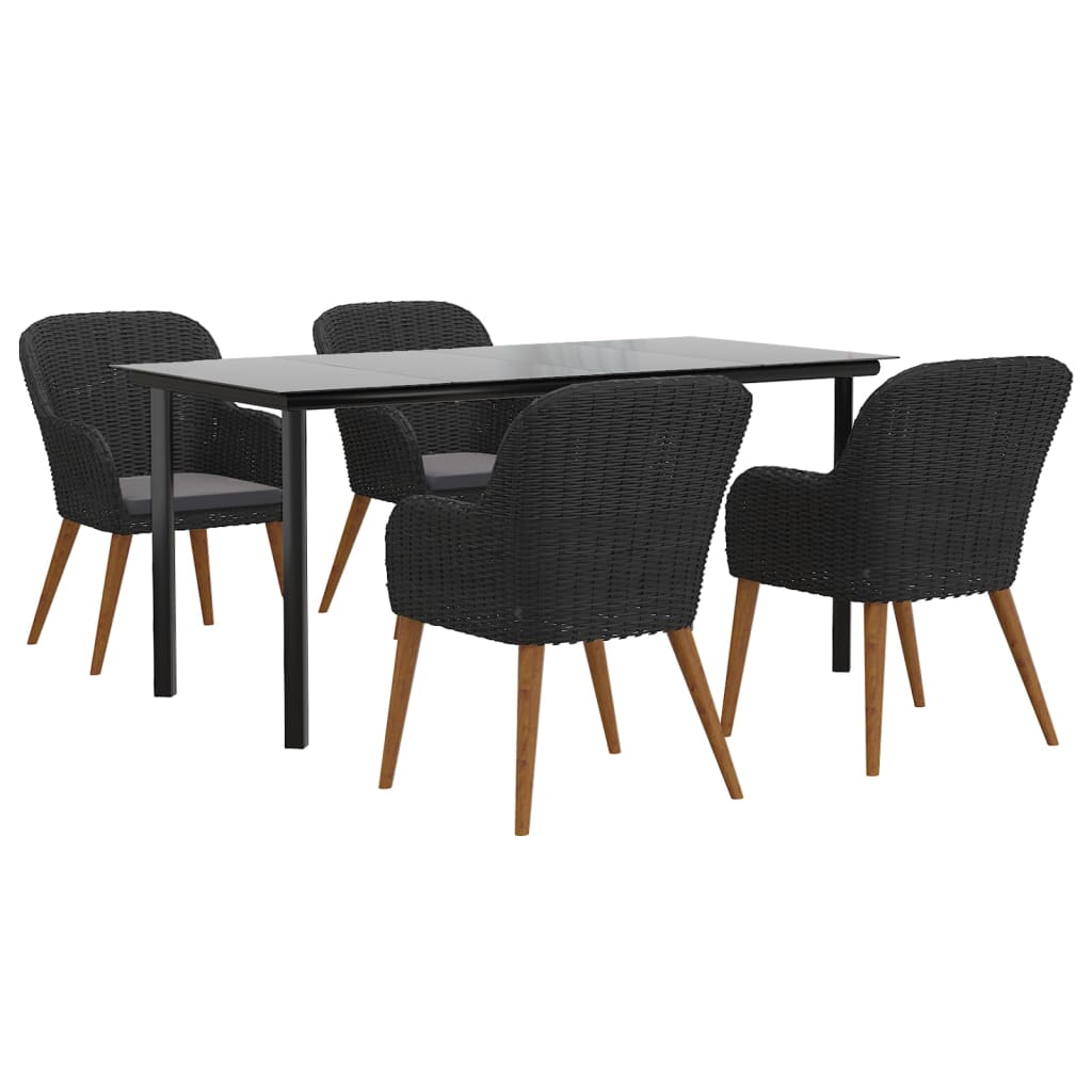 Garden Dining Set Black Solid Acacia Wood 5 Piece Set Durable