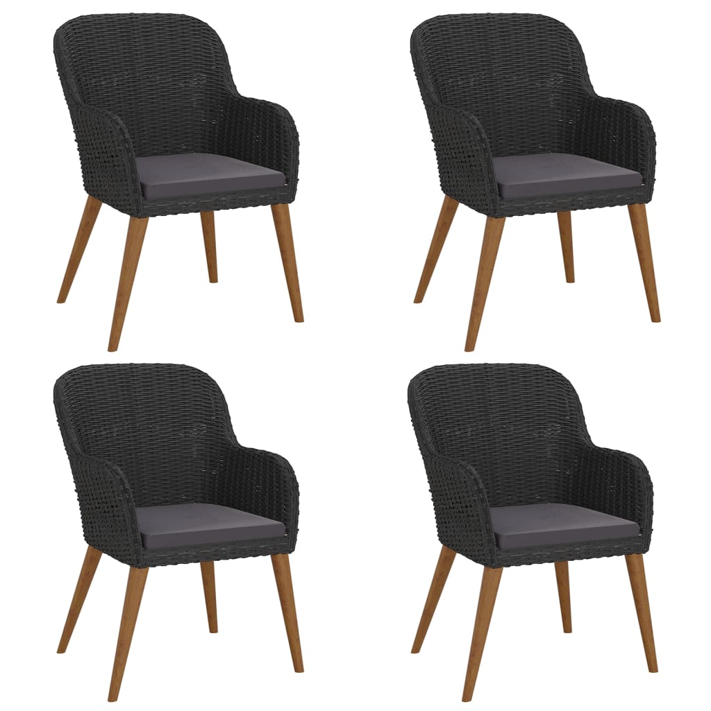 Garden Dining Set Black Solid Acacia Wood 5 Piece Set Durable