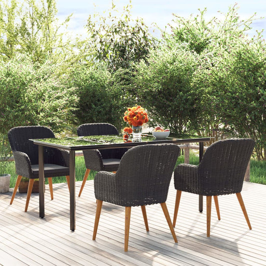 Garden Dining Set Black Solid Acacia Wood 5 Piece Set Durable