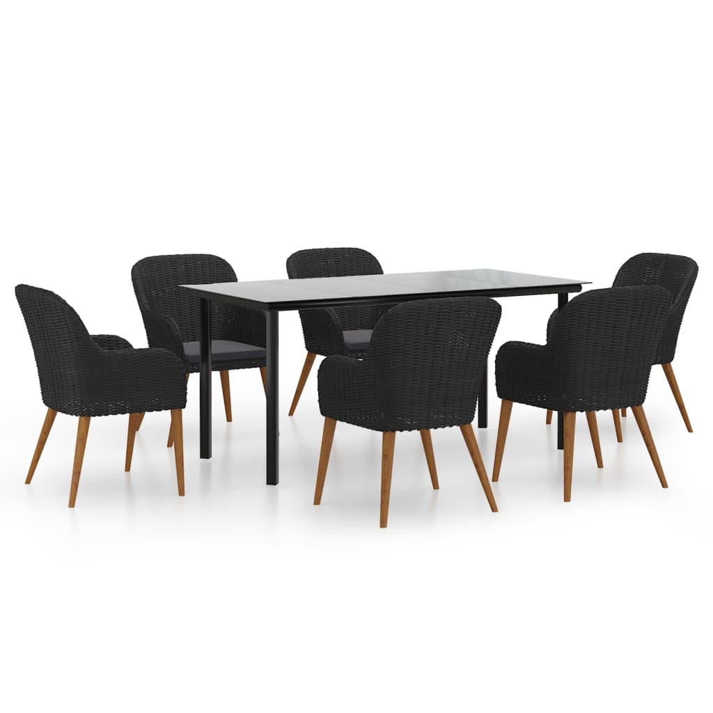 Garden Dining Set Black Powder-Coated Steel Large Durable