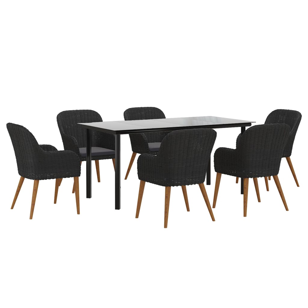 Garden Dining Set Black Powder-Coated Steel Large Durable